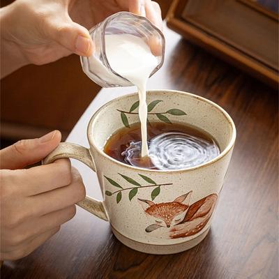 Creative Mug Stoneware Coffee Cup Kitchen Supplies Cute Cartoon Fox V-Shaped Single Ear Handle Cup Girlfriends Birthday Gift