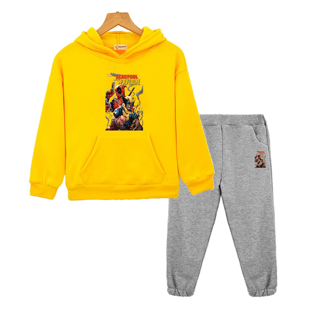 Herbst Winter Junge Mädchen Kapuzen-Sets Jacke 2 Teile Pullover+Hose Deadpool-Print Anime-Hoodie Fleece-Sweatshirt Kinder Boutique Kleidung