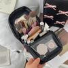 Makeup Bag Folding Multi-Part Cosmetic Storage Bag with Pink Bow Decoration Large Capacity Makeup Case