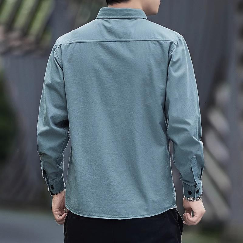 Men's Spring Autumn Long Sve Work irt Wear Resistant Large Size Simple American Sle Loose Fit Youth Faion Pure Color