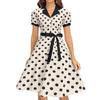 Dames Polkadot Shirtkraag Franse Retro Jurk