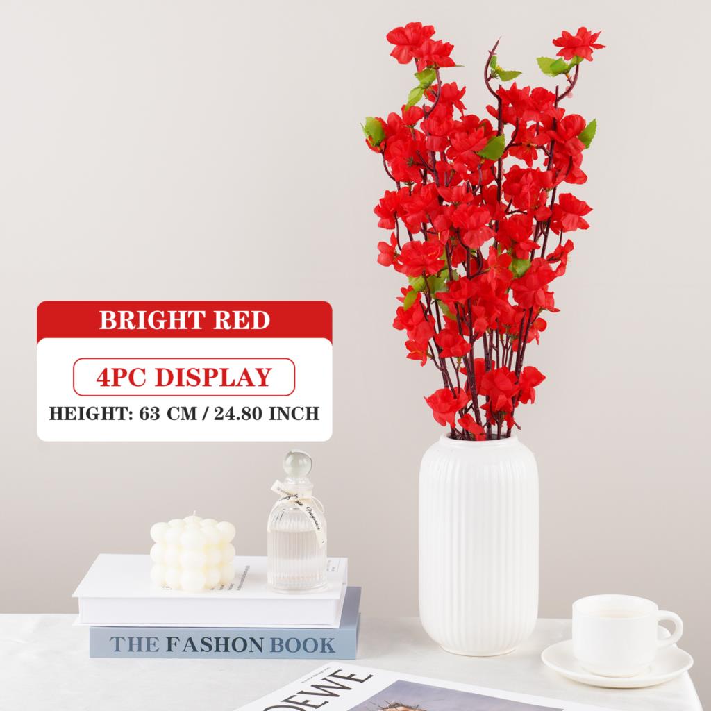 Artificial Flower Silk Peach Blossom Branch Plum Cherry Blossom Party Arrangement Accessories for Office Table Hotel Decoration