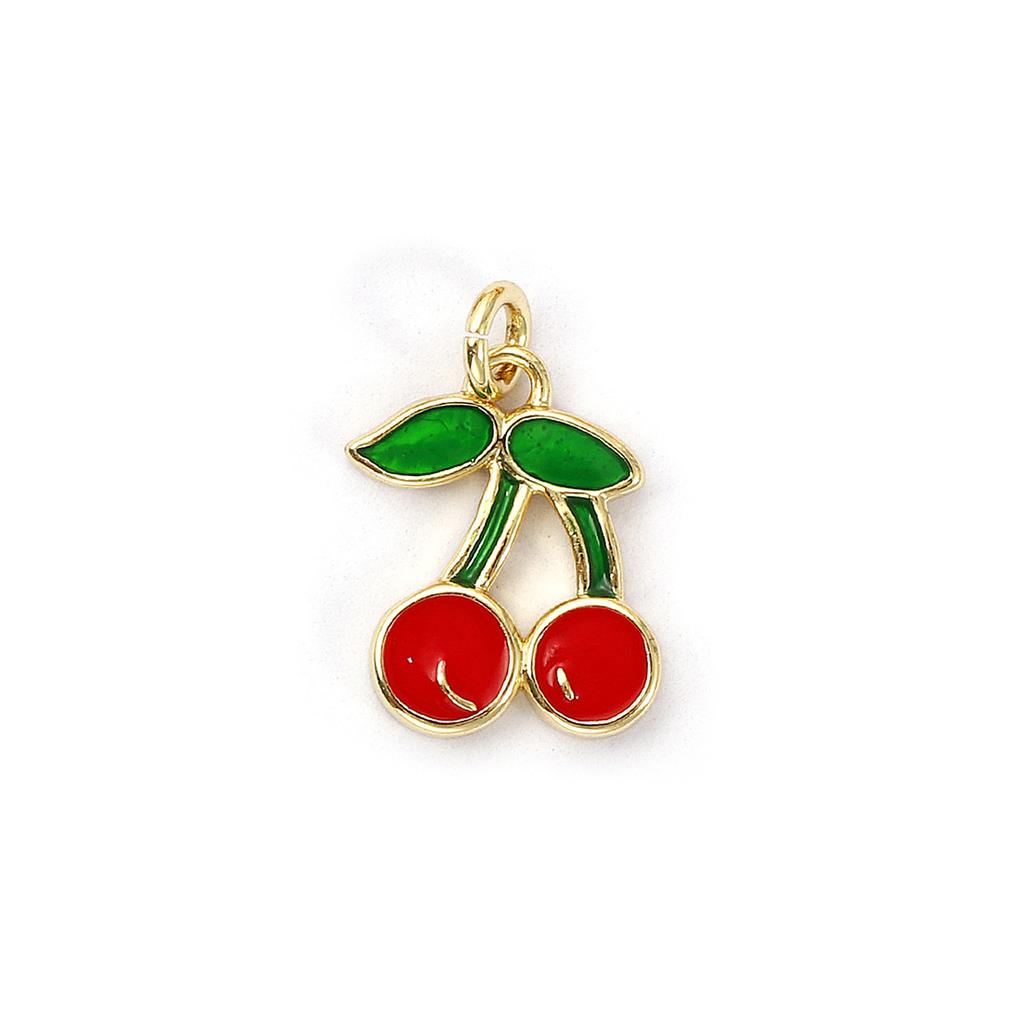 1 Piece Brass Charms 18K Gold Plated Red Cherry Fruit Cubic Zirconia Pendants For Necklace Bracelet Earrings Jewelry Making