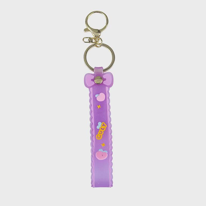 Silicone Glitter Bow Keychain with Leather Strap - Cartoon Style Gift Accessory