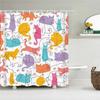 Funny Cute Cartoon Bathing Cat Dog Shower Curtains Bathroom Bathtub Decoration Waterproof Bath Curtain Home Decor With Hooks