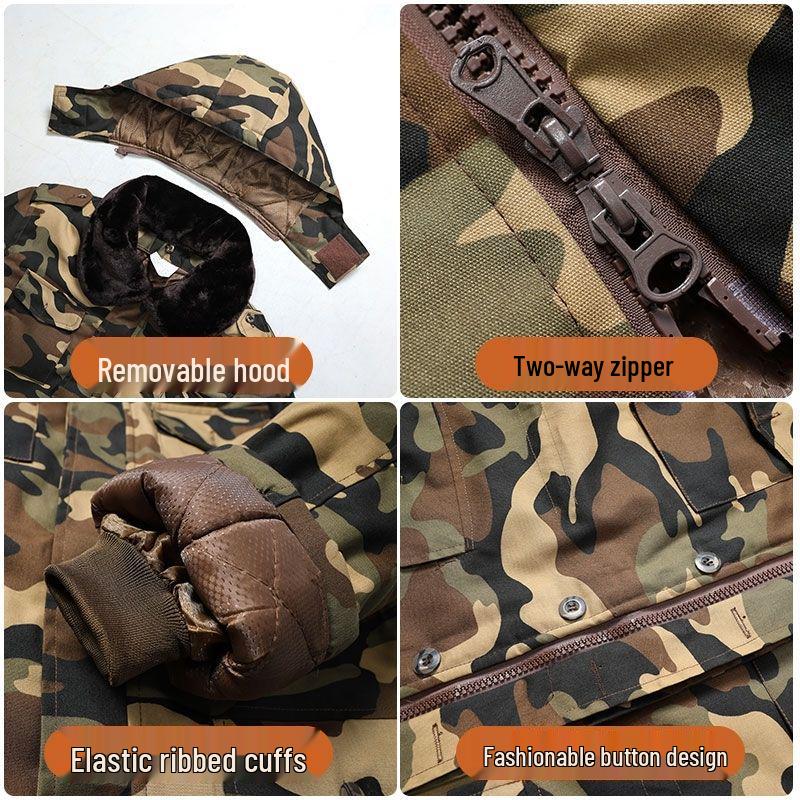 Men's Camouflage Cold-Proof Cotton Overcoat, Thickened & Padded, Mid-Length, Plus Size Winter Workwear Jacket