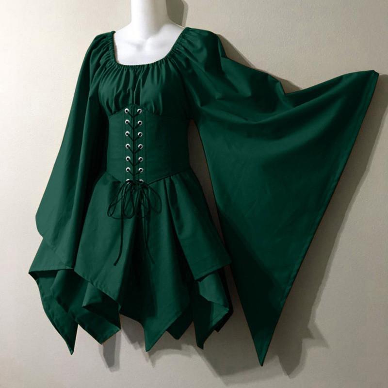 Halloween Renaissance Cosplay Dress Long Sleeve Flared Cuff Patchwork Themed Parties