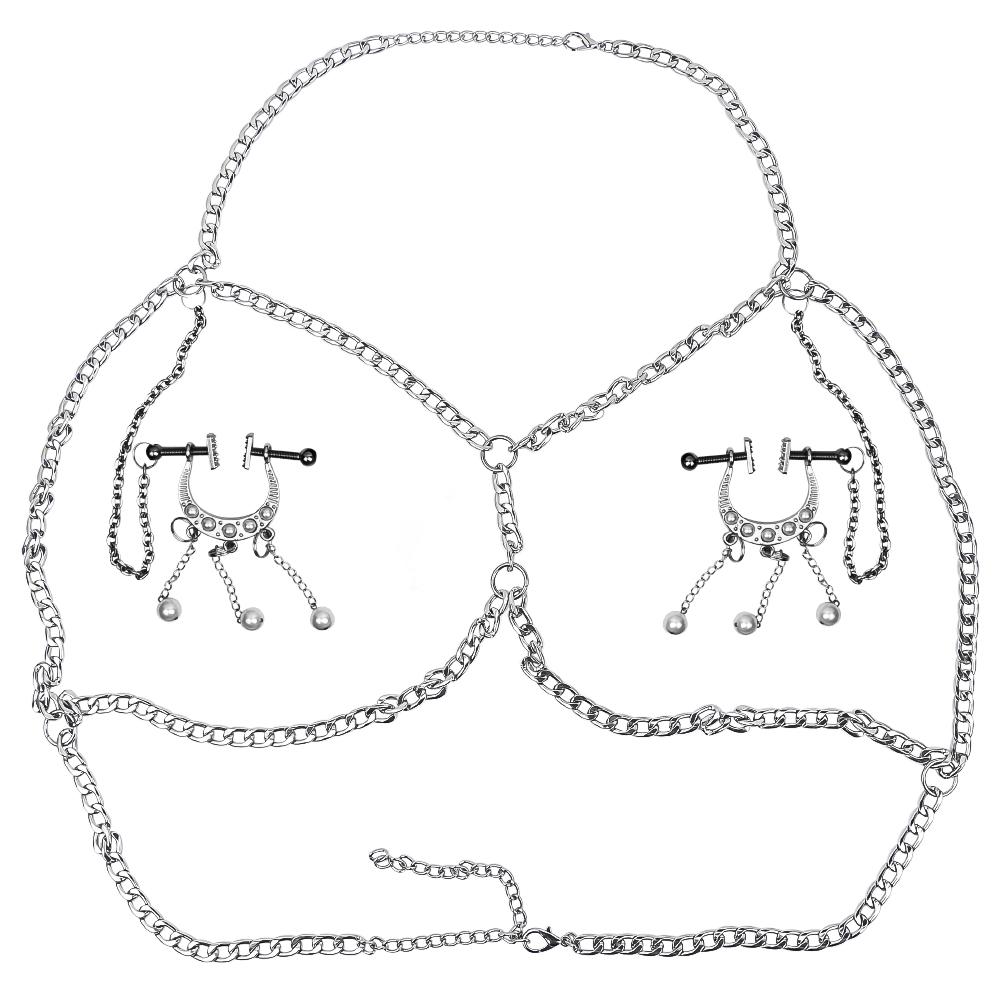 Metal Adjustable Nipple Clamp Clips for Women Non Piercing Rings Nipple Toy Bdsm Stainless Steel Metal Chain Nipple Milk Clips