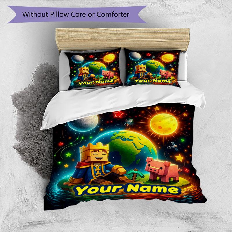 3PC Custom Name "Space Adventure Friends" Bedding Set Printed Bedding Set Duvet Cover Closure Includes 1 Duvet Cover & 288 Pillowcases for Bedroom