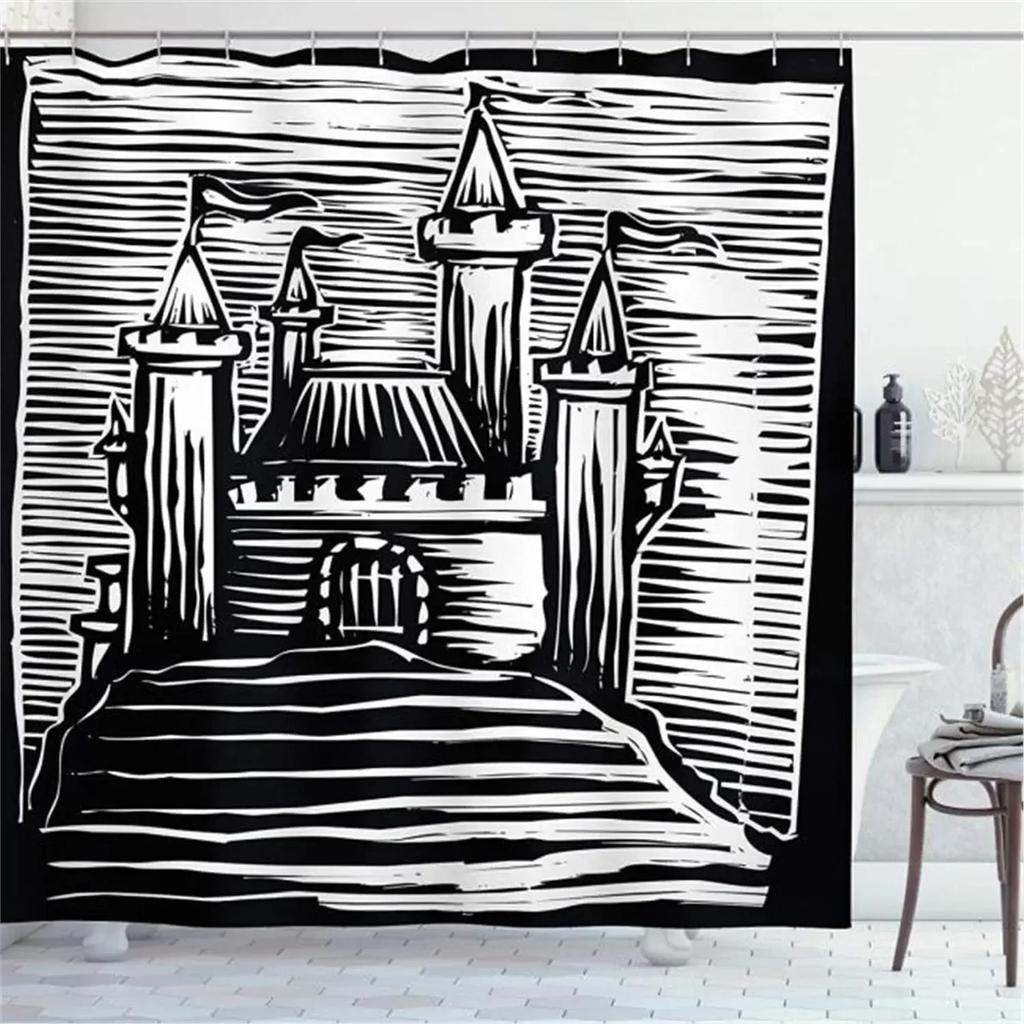 Medieval Shower Curtain,Rustic Wood Shield On Medieval Castle Gate Bath Curtain,Wooden Door Historical Vintage Home Bathroom Set
