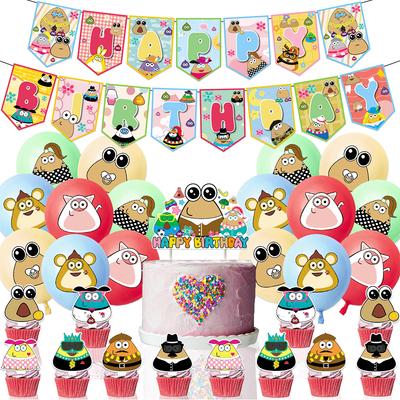 Alien Pou Cartoon Party Decoration Includes Cake Toppers, Balloons, a Banner