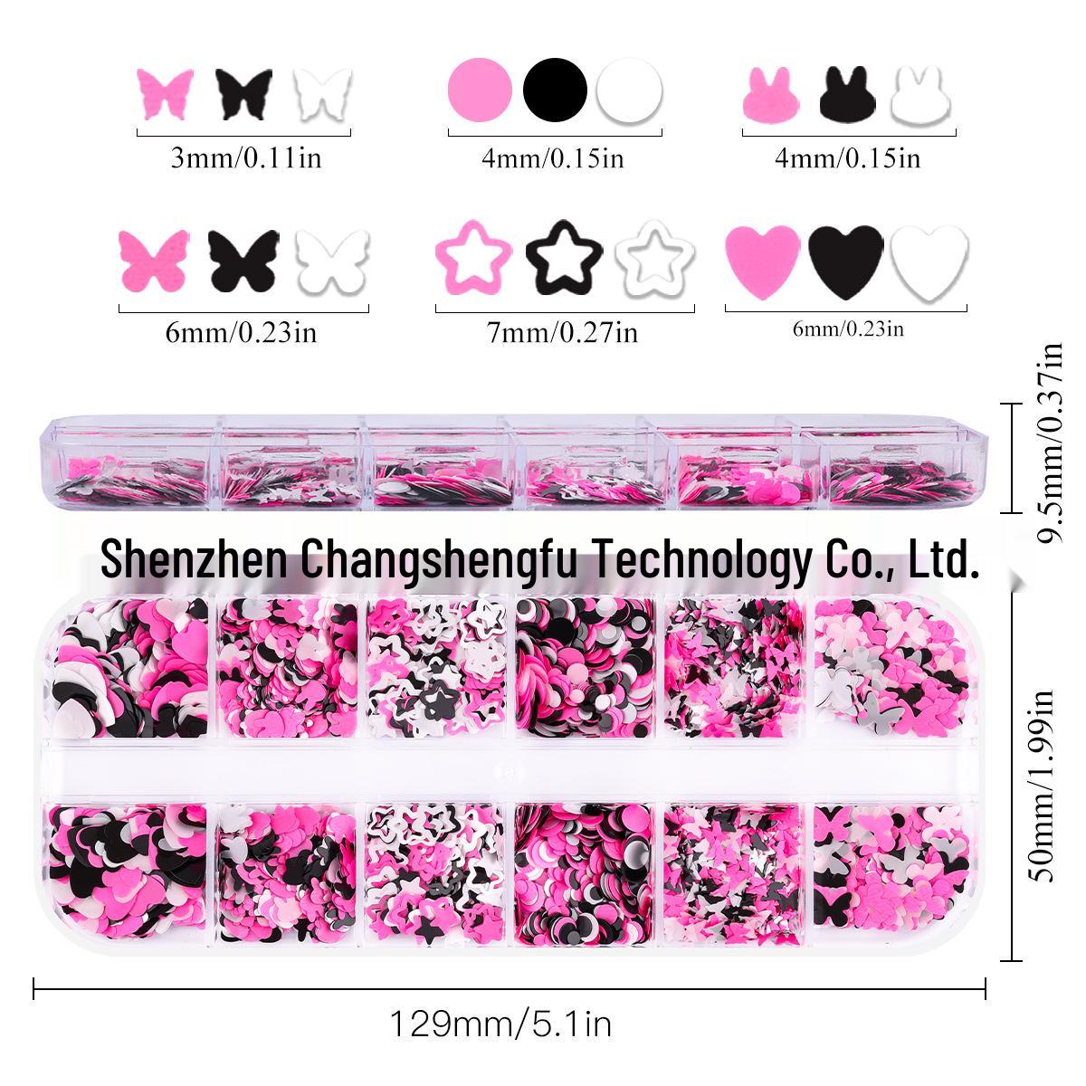 

Trendy Pink & Black Spade Rabbit Heart Irregular Glitter Nail Art Accessories