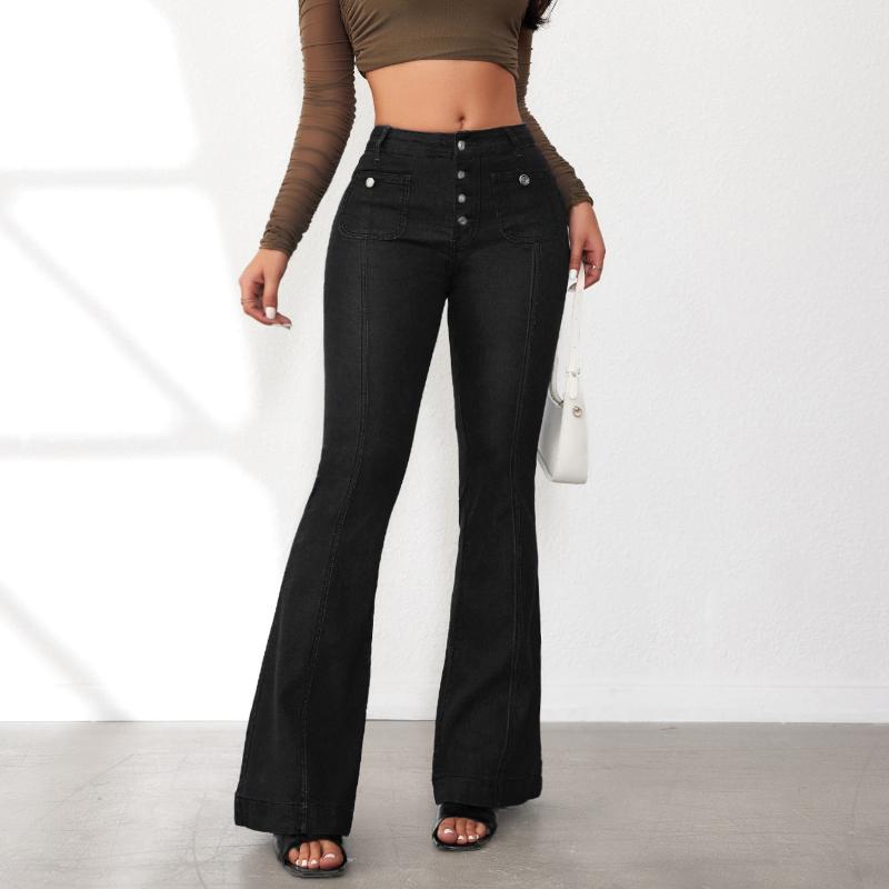 Dámské džíny s vysokým pasem a elastickým pasem, zeštíhlující bootcut kalhoty se zapínáním na zip, džínové, s kontrolou bříška, zvedající hýždě, dlouhé, jednobarevné džínové kalhoty