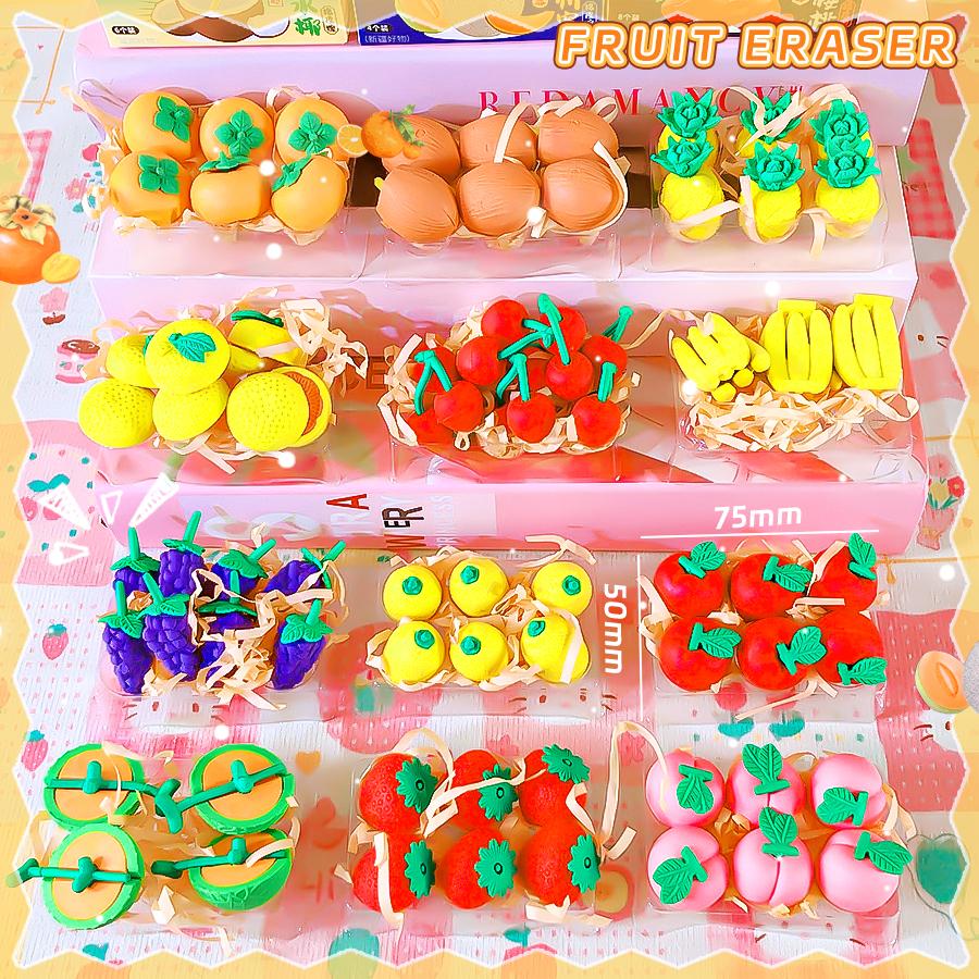 Aesthetic stationery back to school supplies Kawaii Stationery items fruit Erasers rubber school stationery accessories