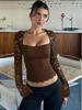 2025 Summer Women's Fashion Lace Patchwork Long Sleeve Top