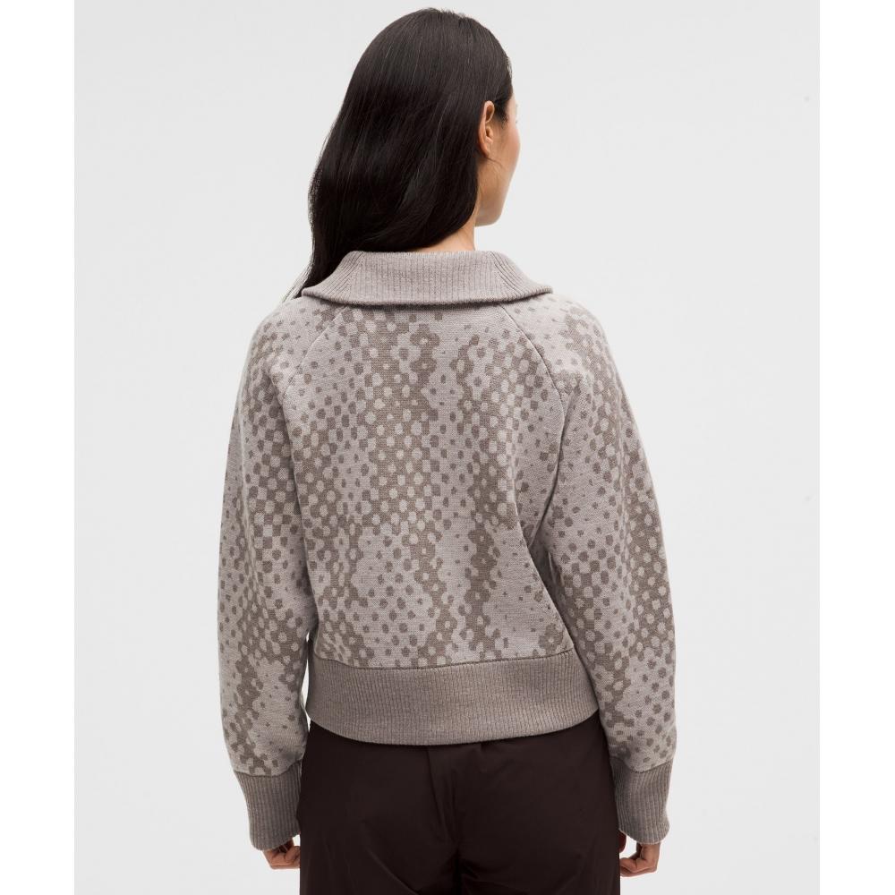 Lululemon Merino Wool Half Zip  Slnsh Collection From Afar Knit Jacquard Sheer Oak Muli