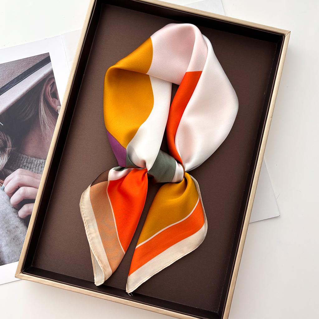Luxury Colorful Silk Square Scarf For Women Print Neck Shawl Warps Elegant Neckerchief Bandanas Hijab Soft Stain Ladies Scarf