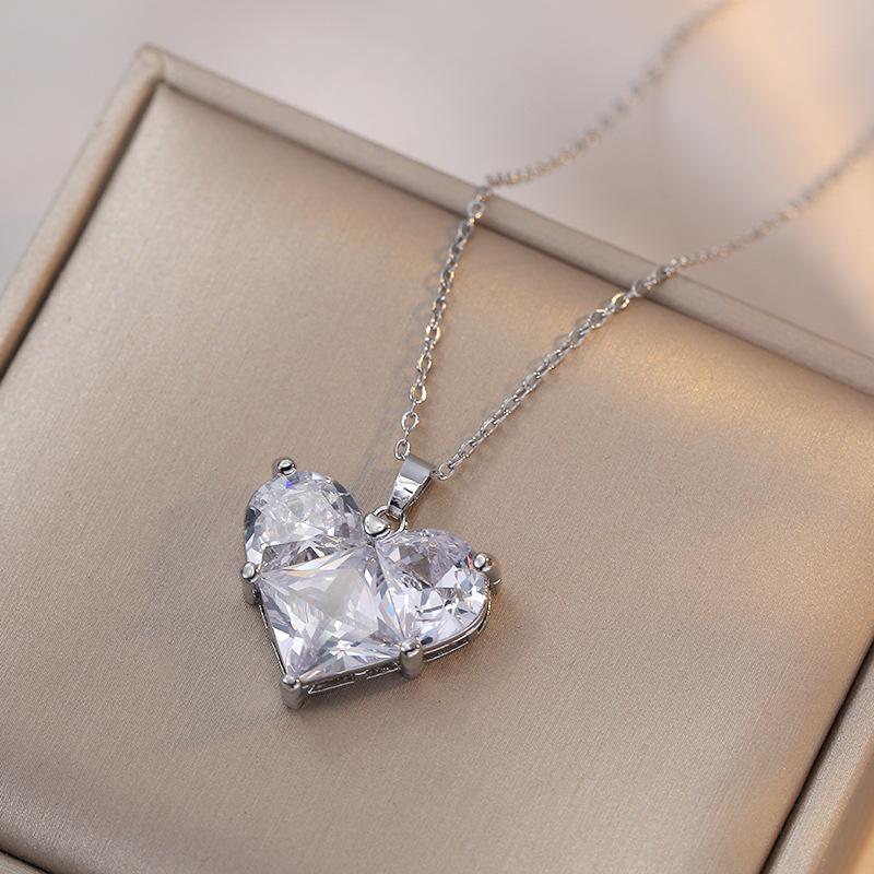Heart Shape Pendant Necklace for Women Fashion Stainless Steel Chain Zirconia Necklaces Wedding Party Jewelry Accessories
