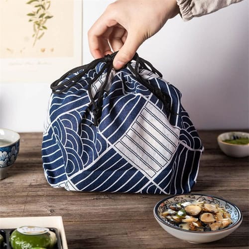 Set of 2 Bento Bags, Drawstring Lunch Bags, Bento Bags, Small, Linen/Cotton Material, Suitable for Adults, Men, Women, Boys, Girls, and Kids, Convenie