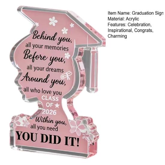 Congrats Grad Gift Sign Pink Girl Head Shape Acrylic Plaque for Home Office Tabletop Shelf Decor Inspirational Gift for Graduate