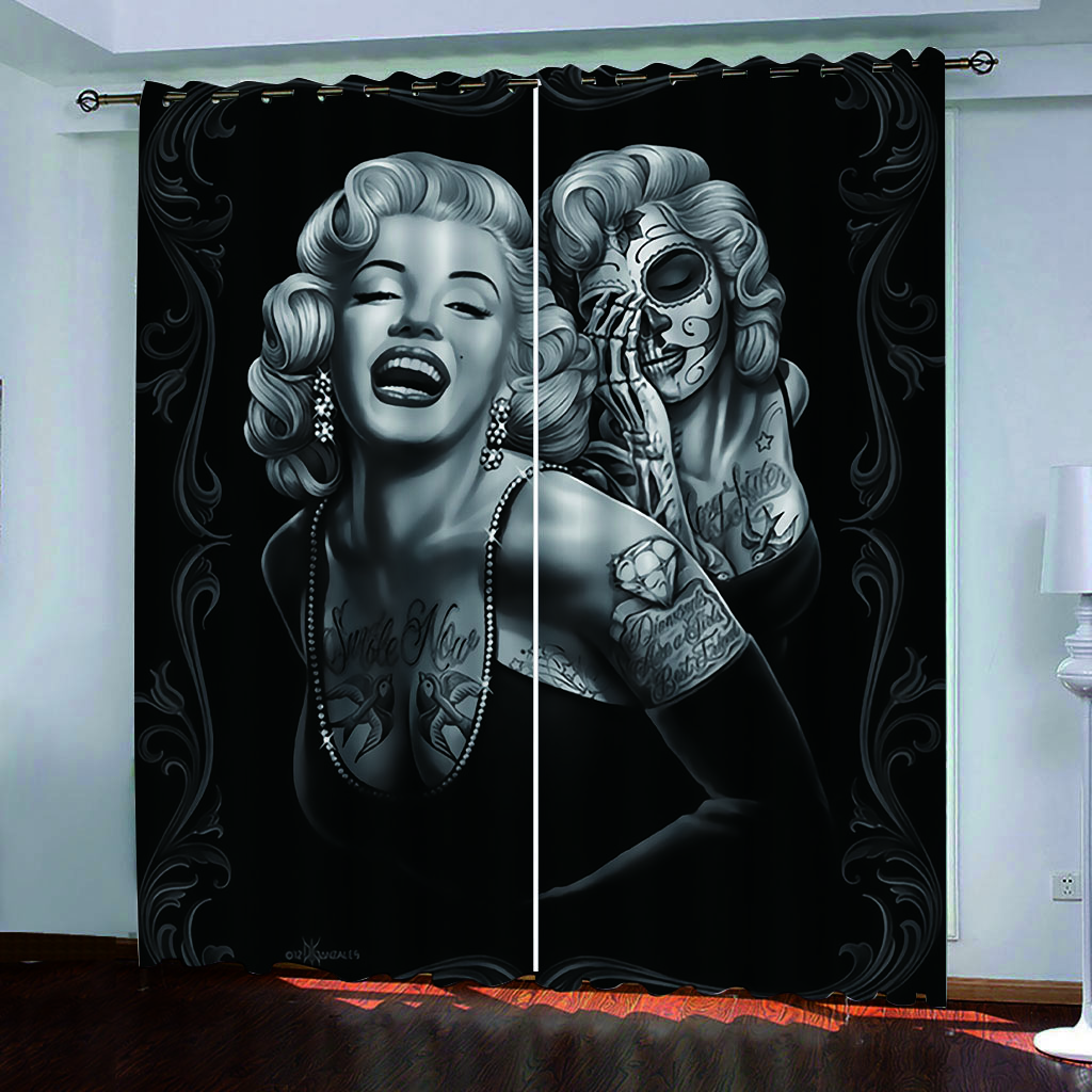 Luxury Modern Sexy Skeleton Beauty Punk Black Shading Bedroom Kitchen Winodw Curtains Set for Living Room 2 Pieces Free Shiping