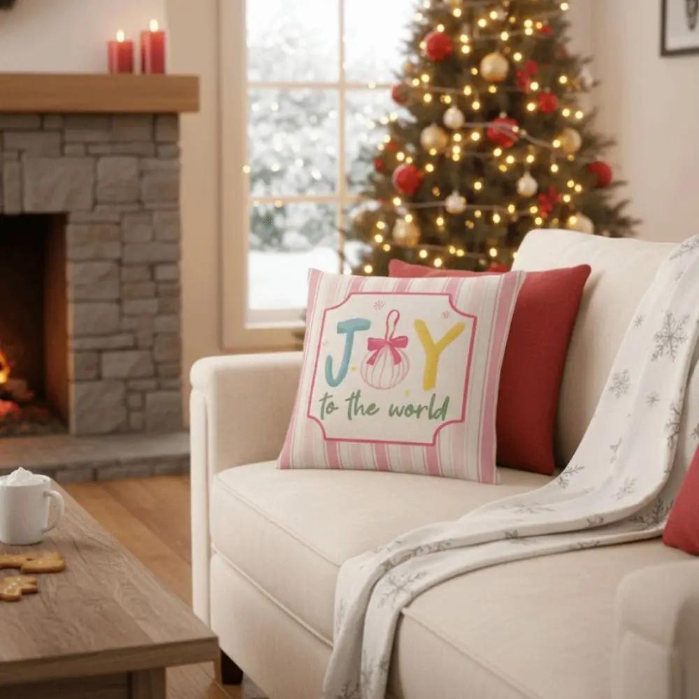 45×45cm Christmas Throw Pillow Cover Pink Christmas Tree Removable Pillow Cover Soft Linen Sofa Cushion Cover Home Decoration