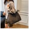 Leopard Print Canvas Tote Bag for Women Spacious Handheld Shoulder Purse Trendy Casual Commuter Handbag CLE