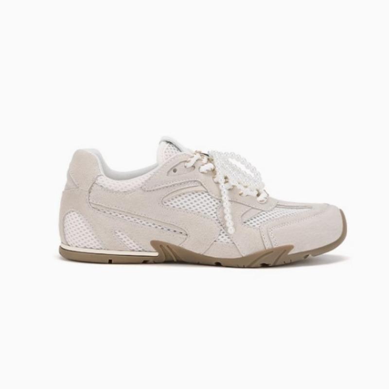 Cowhide Version Sweet Sister Leather Pearl Mandarin Duck Mesh Breathable Inner Height Increase Casual Shoes Women