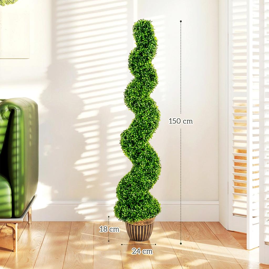 Set of 2 Artificial Plants, Topiary Spiral Boxwood Trees with Pot, for Home Indoor Outdoor Decor, 150cm