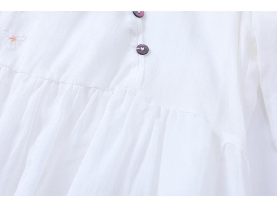 2024 Embroidered Ramie V-Neck Women's Mid-Sleeve Long Dress