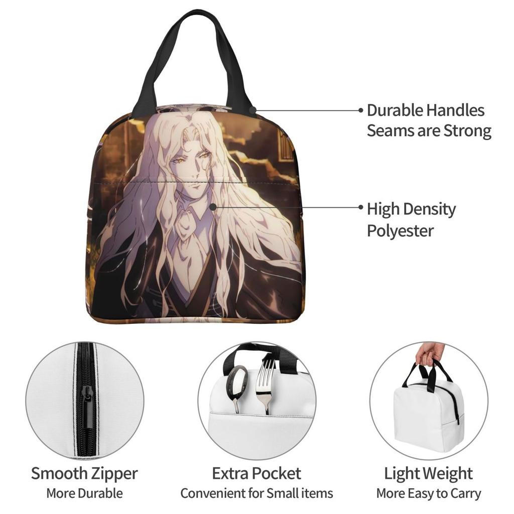 Alucard Castlevania Nocturne Insulated Lunch Bag for Women Kids Portable Food Boxes Thermal Lunch Box Tote