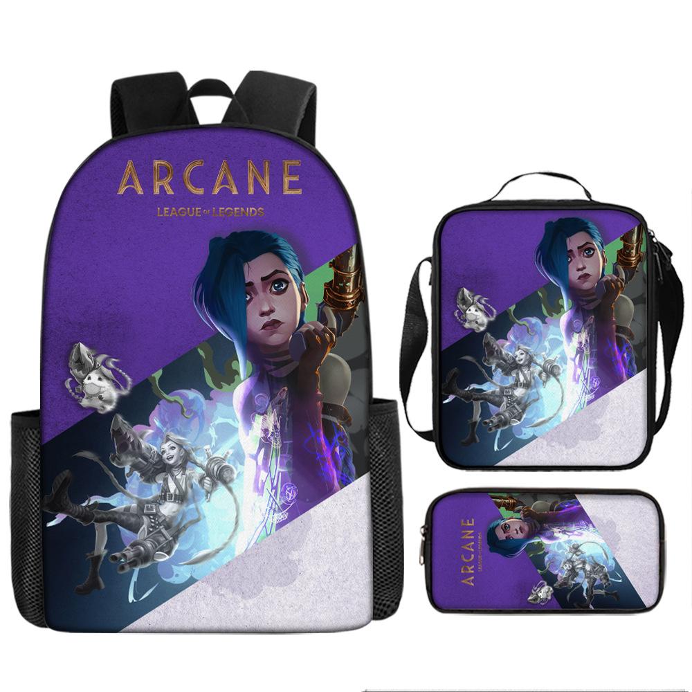 Battle of the Twin Cities Arcane Children's School Bag Pencil Case Backpack Elementary School Cartoon Backpack Three-piece Set