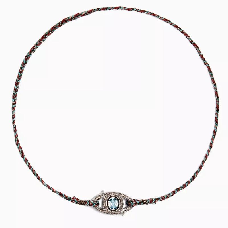 

Vintage Personalized Zircon Pendant Necklace Colorful Rope Woven Rope Necklace 18K Gold Color Retention