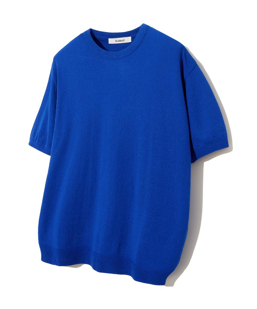 KNITTED Cool Summer Essential Round Short Sleeve Knit Tee Blue