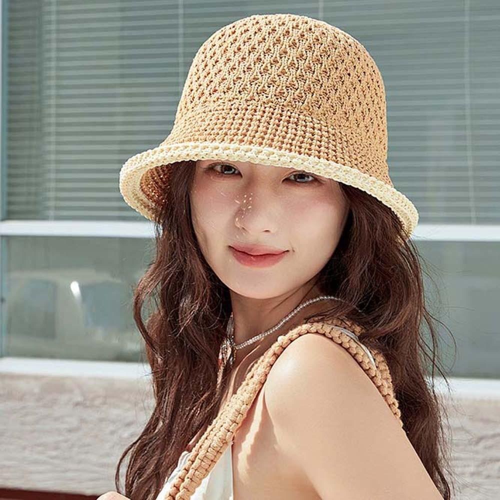 Hollow Out Knitted Bucket Hat Temperament Bow Fisherman Hat Sunshade Basin Cap Vacation