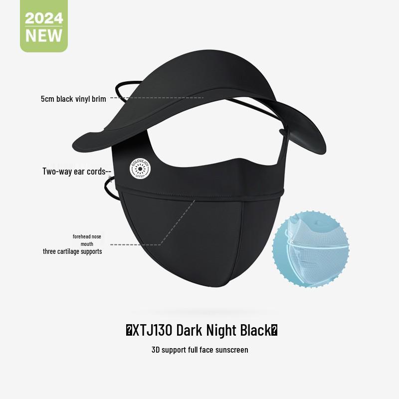 Women's Full Face Black Sunscreen Mask - Anti-Smudge, Three-Dimensional Ice Silk with Glue Brim