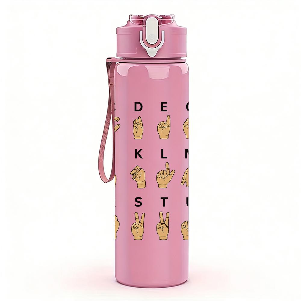 1PC Alphabet Vintage Stamp Set 750ml Color Plastic Sports Water Bottle Leakproof Flip Straw Lid For Sports Office Home Use