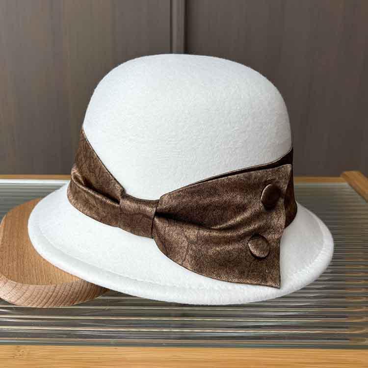 New Contrasting Color Big Bow Top Hat Autumn and Winter Woolen Hat Women's Retro Fisherman Basin Hat