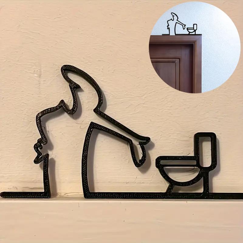 Toilet Cartoon Stickers, Toilet Door Corner Decoration, Self-Adhesive Toilet Signs, Black Frame Home Bathroom Decoration