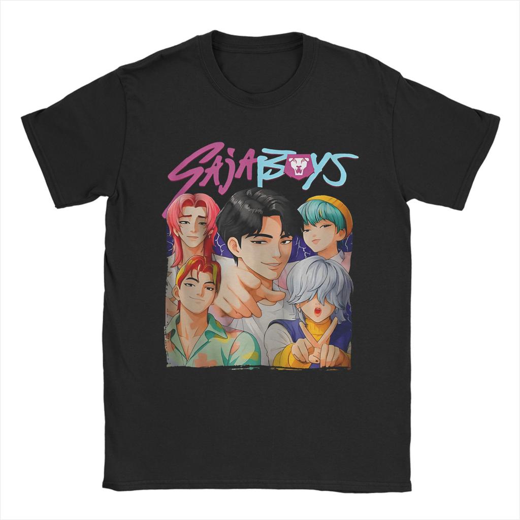 SAJA BOYS KPOP Demon Hunters Anime T-Shirt Summer Vintage T-Shirts Pure Cotton Fashion Tshirt For Adult Short Sleeve Casual Tops