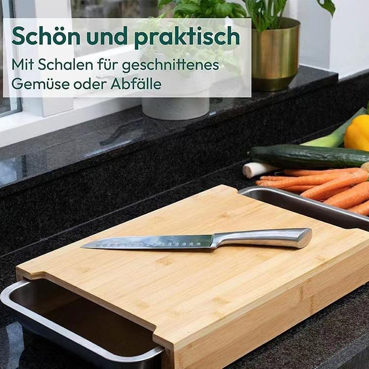 Wooden Pull-out Cutting Board with Stainless Steel Tray for Fruits, Vegetables, and Meat.