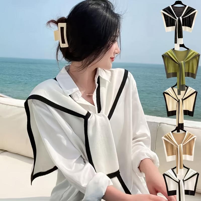 Elegant Women Color Block Shawl Lightweight Soft Warm & Breathable For All Seasons Versatile Stylish Wrap Chic Casual Wear