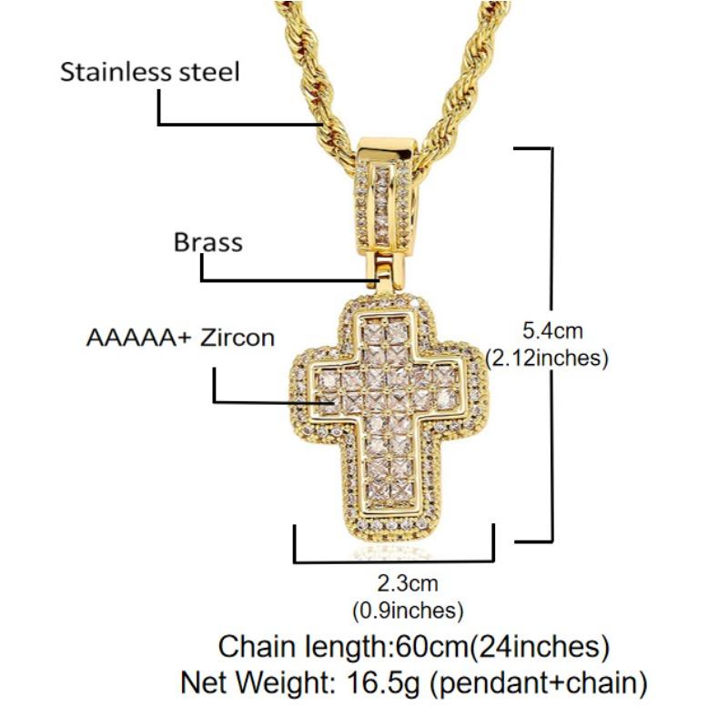 European and American Hip-hop New T-shaped Cross Pendant Necklace with Copper Inlaid Zircon Street Trend Brand Niche Men's Accessories