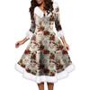 Women's Fashion V-neck Casual Fit Christmas Print Party Long Sleeve Dress
