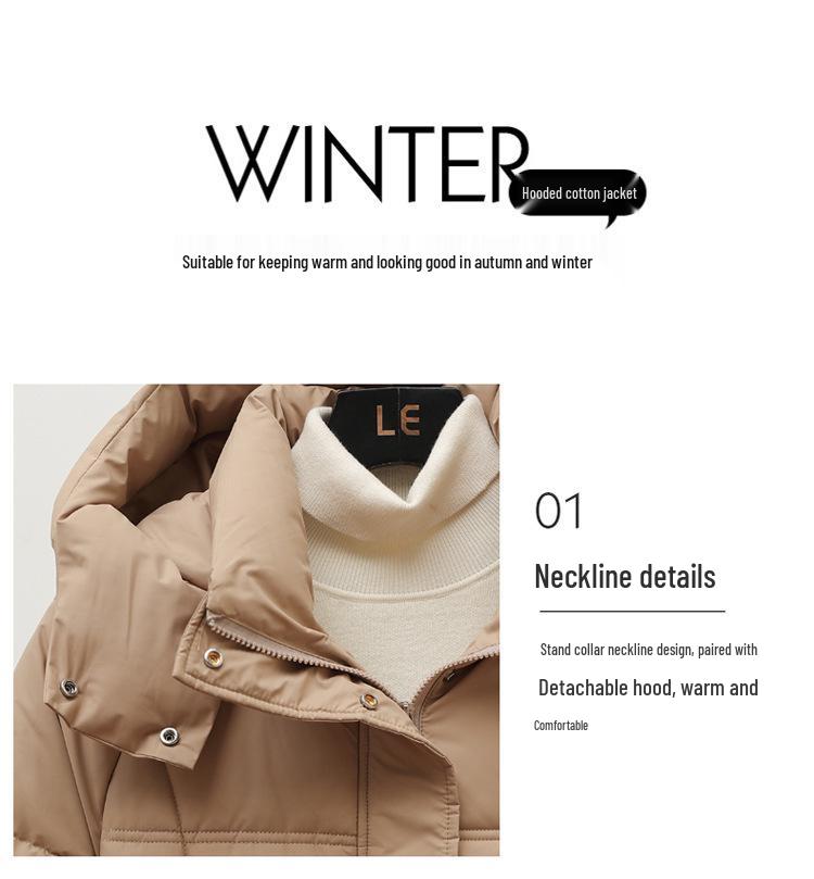 Women's 2024 Korean Harajuku Hooded Cotton Jacket - Winter Warm Detachable Mid-Length Coat