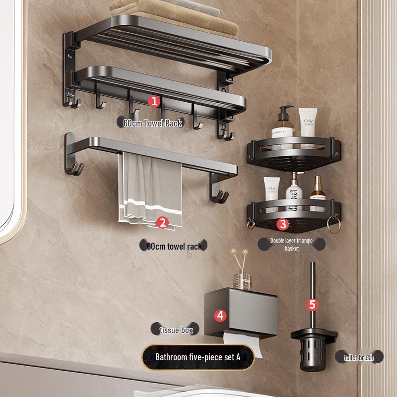Gun Gray No-Drill Bathroom Towel Rack & Toilet Storage Set