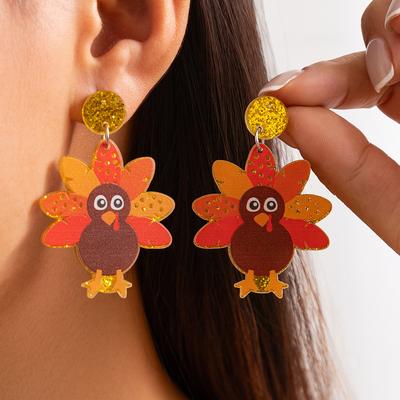 Harvest Festival Turkey Pendant Ear Jewelry Women's, Creative Niche Single-sided Glitter Thanksgiving Earrings