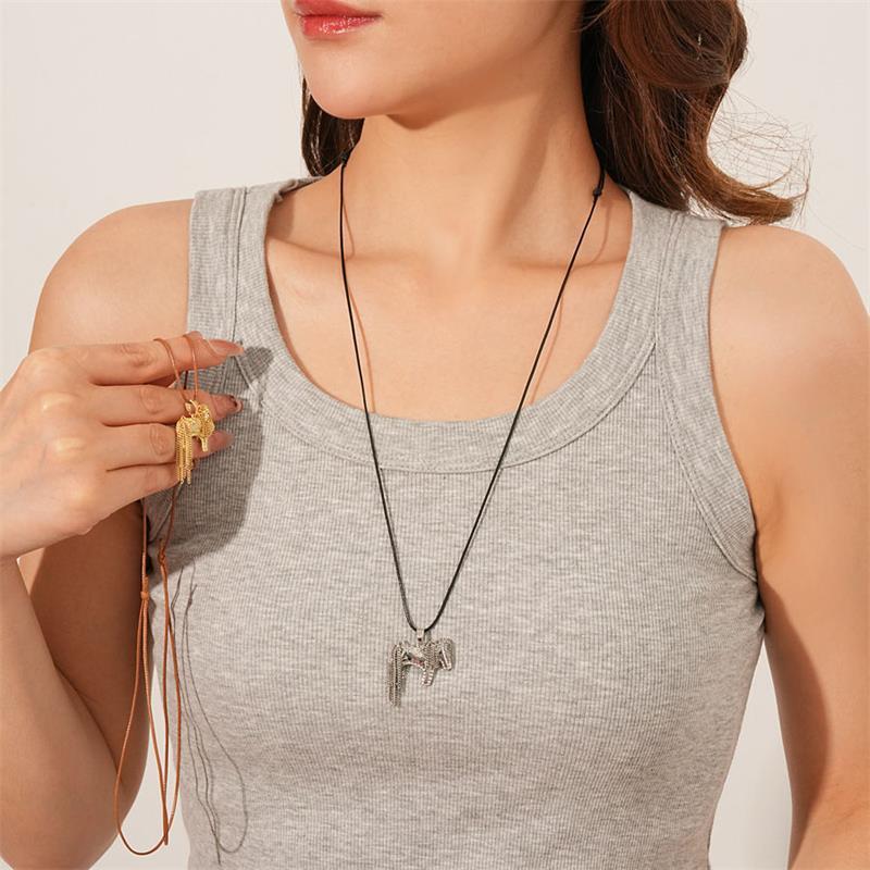 Fashion Titanium Steel Horse Pony Tassel Pendant Necklaces Women Mujer Adjusting Long Rope Sweater Chain Neck Accessories Gifts