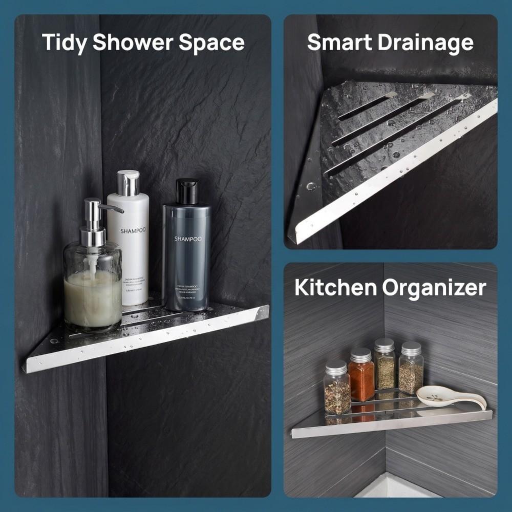 Silver Shower Corner Shelf Stainless Steel Bathroom Shelf Organizer  Bathroom Storage