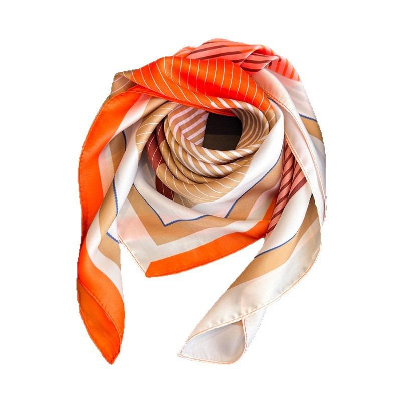 Spring Summer Simple Striped Printed Silk Like Scarf For Women
